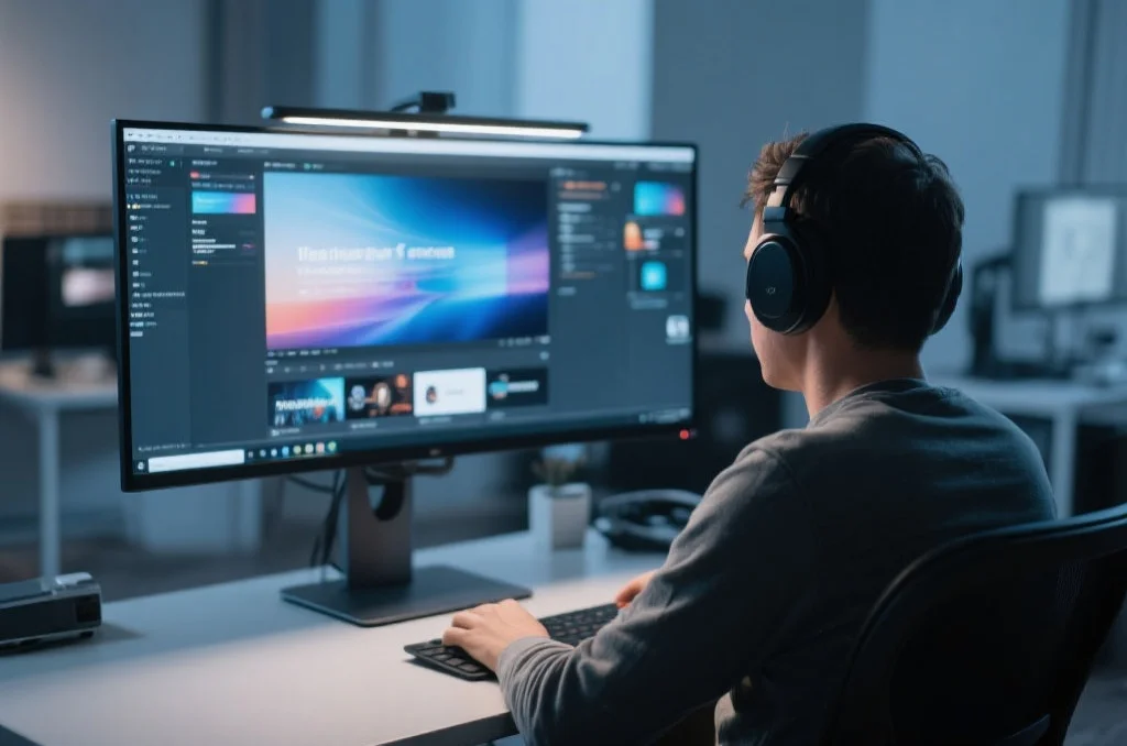 用户在桌面电脑上享受意昂5的沉浸式娱乐体验